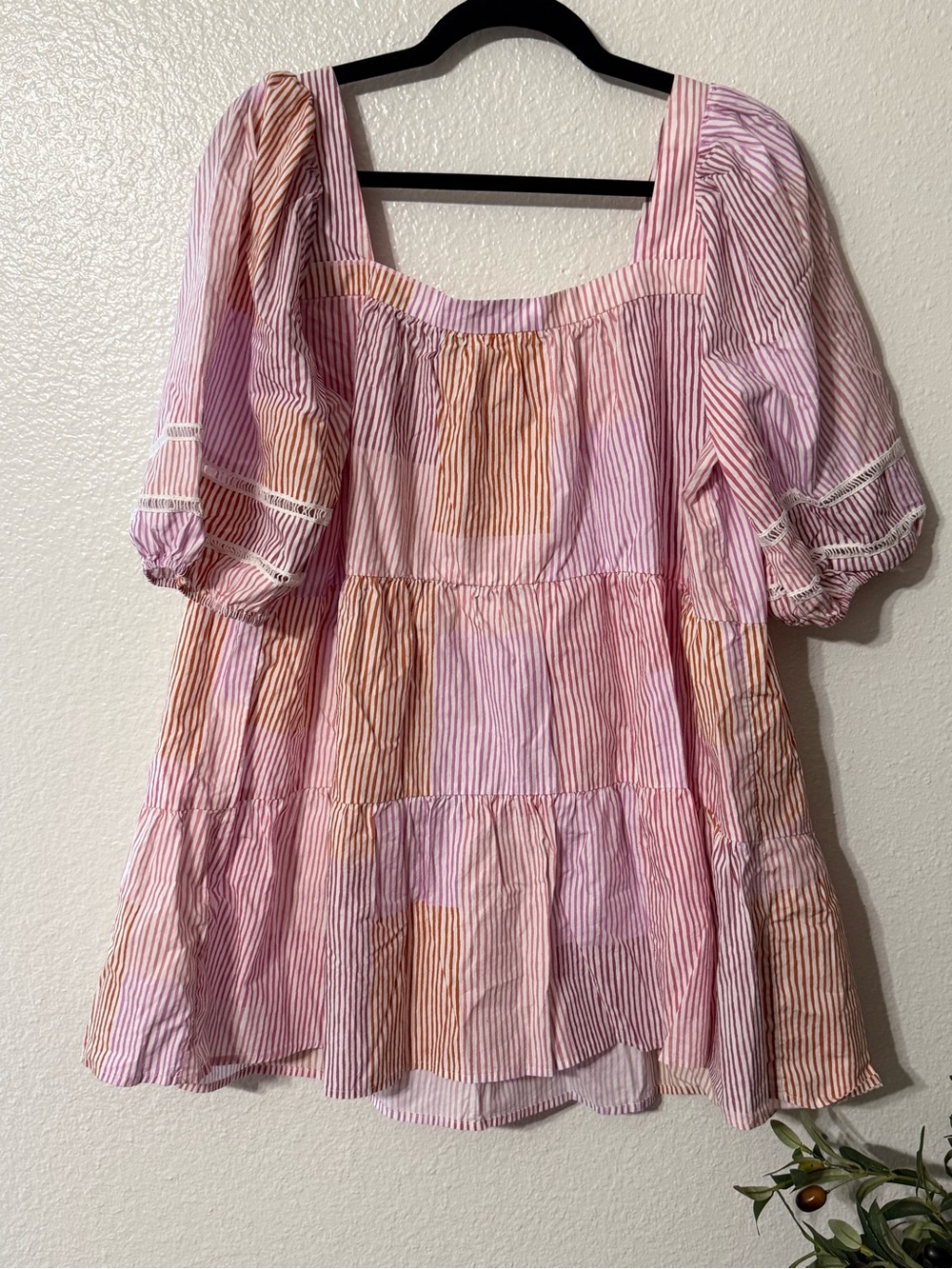 Anthropologie Maeve Gable Tiered Tunic Dress 1X Pink Orange Stripe - Picture 5 of 5